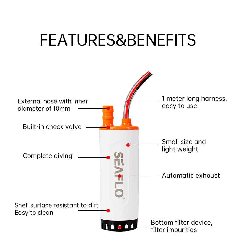 SEAFLO RV 12V submersible pump, micro water pump, water tank, water pump, DC portable car mounted small submersible pump