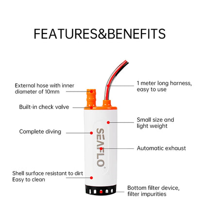 SEAFLO RV 12V submersible pump, micro water pump, water tank, water pump, DC portable car mounted small submersible pump