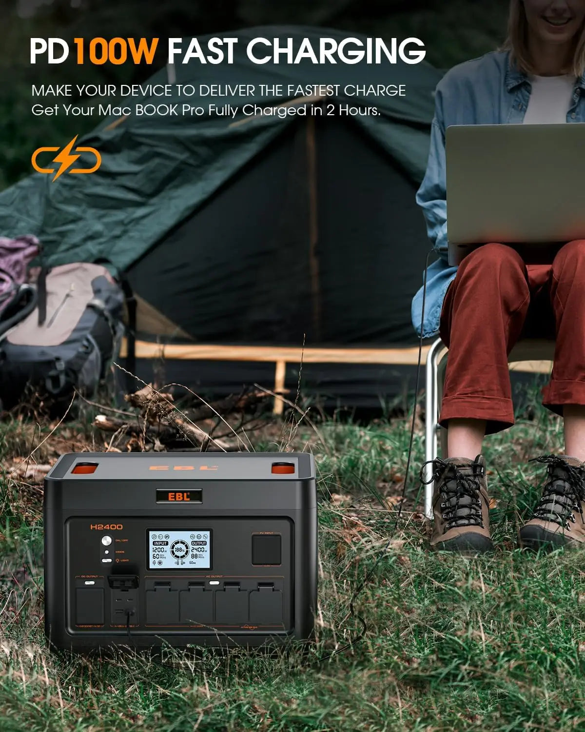 Portable Power Station 2400W 1843.2Wh Solar Generator LiFePO4 (LFP) Battery(4800W Surge) 2 Hours Fast AC Charging