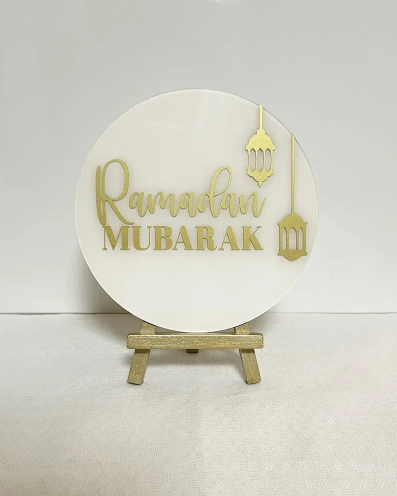 2pcs Ramadan Mubarak Acrylic Sign Table Centerpiece Decor Ramadan Kareem Eid Mubarak Muslim Islam Ramazan Eid Decor Easel