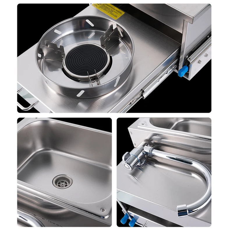 RV Stainless Steel Sink With Gas Stove Slide Out Kitchen For Camper Trailer Caravan Motorhome