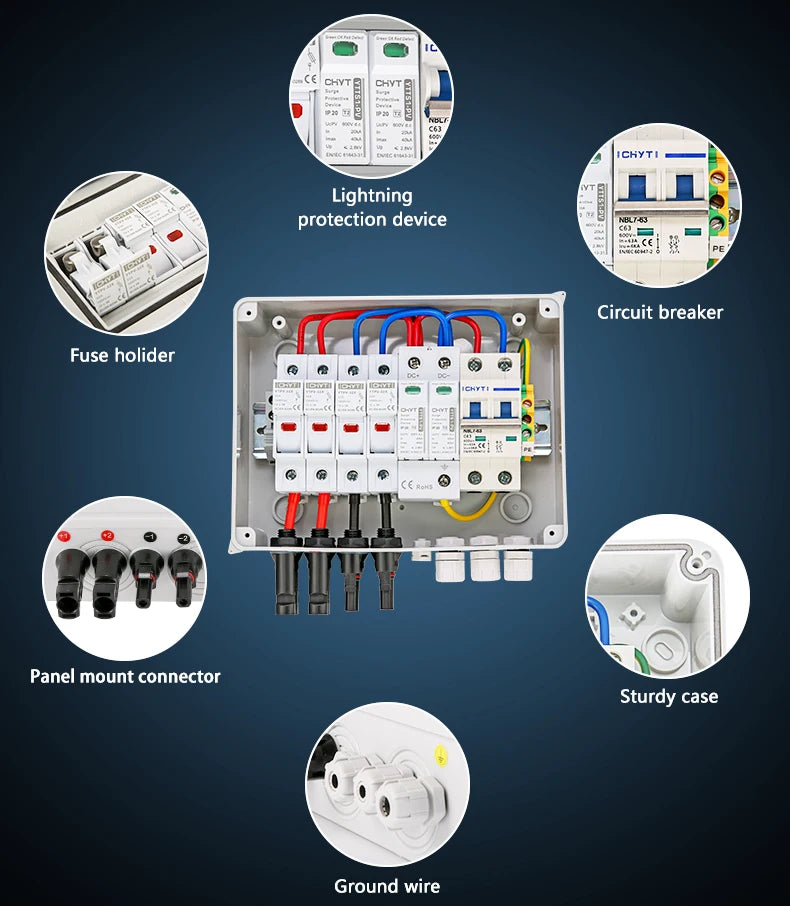 Solar Photovoltaik PV Combiner Box mit Blitzschutz 2 Eingang 1 aus DC 600V Sicherung mcb spd wasserdichte Box IP65