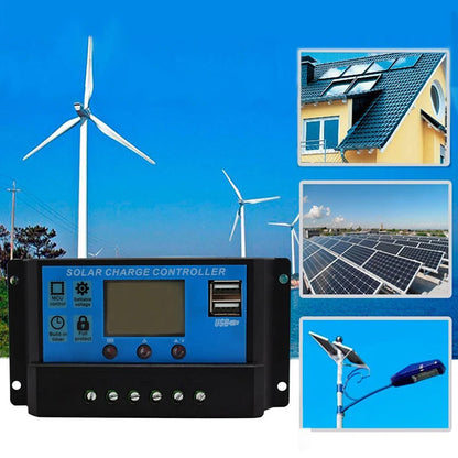 10A 20A 30A PWM Solar Charge Controller 12V/24V Solar Regulator USB 5V Panel Battery Regulator Intelligent LCD Display