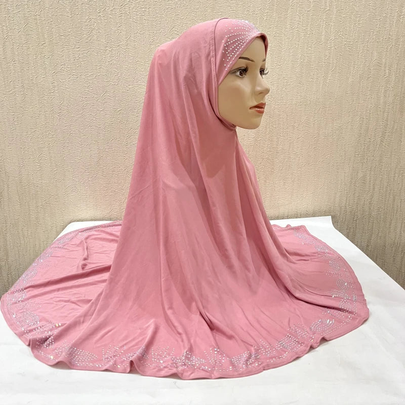 H058 Big size pray hijab with stones muslim scarf hat instant headwrap cover chest part