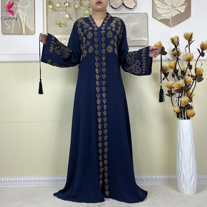 New Muslim Abayas For Women Long Sleeved Dress Dubai Lady Elegant Long Dress Islam Clothing African Abaya Loose Robe With Turban