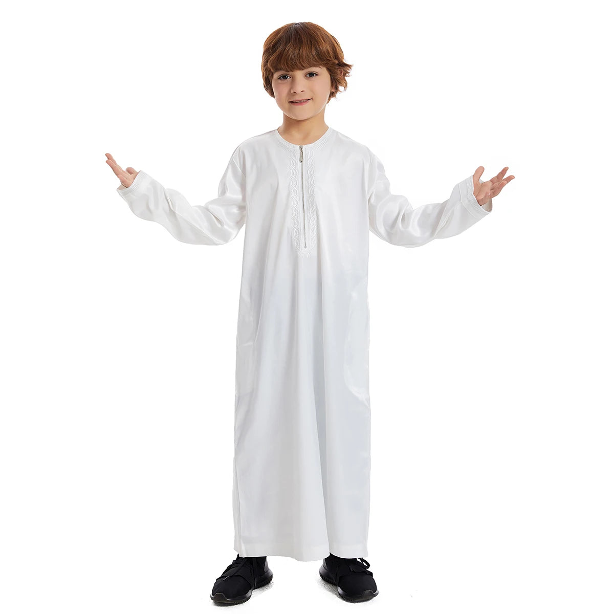 Muslim Boy Robe Long Sleeve Dress Gown Saudi Arabia Abaya Kaftan Jubba Thobe Islamic Kids Clothes Ramadan Eid Djellaba Dishdasha