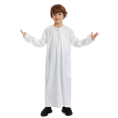 Muslim Boy Robe Long Sleeve Dress Gown Saudi Arabia Abaya Kaftan Jubba Thobe Islamic Kids Clothes Ramadan Eid Djellaba Dishdasha