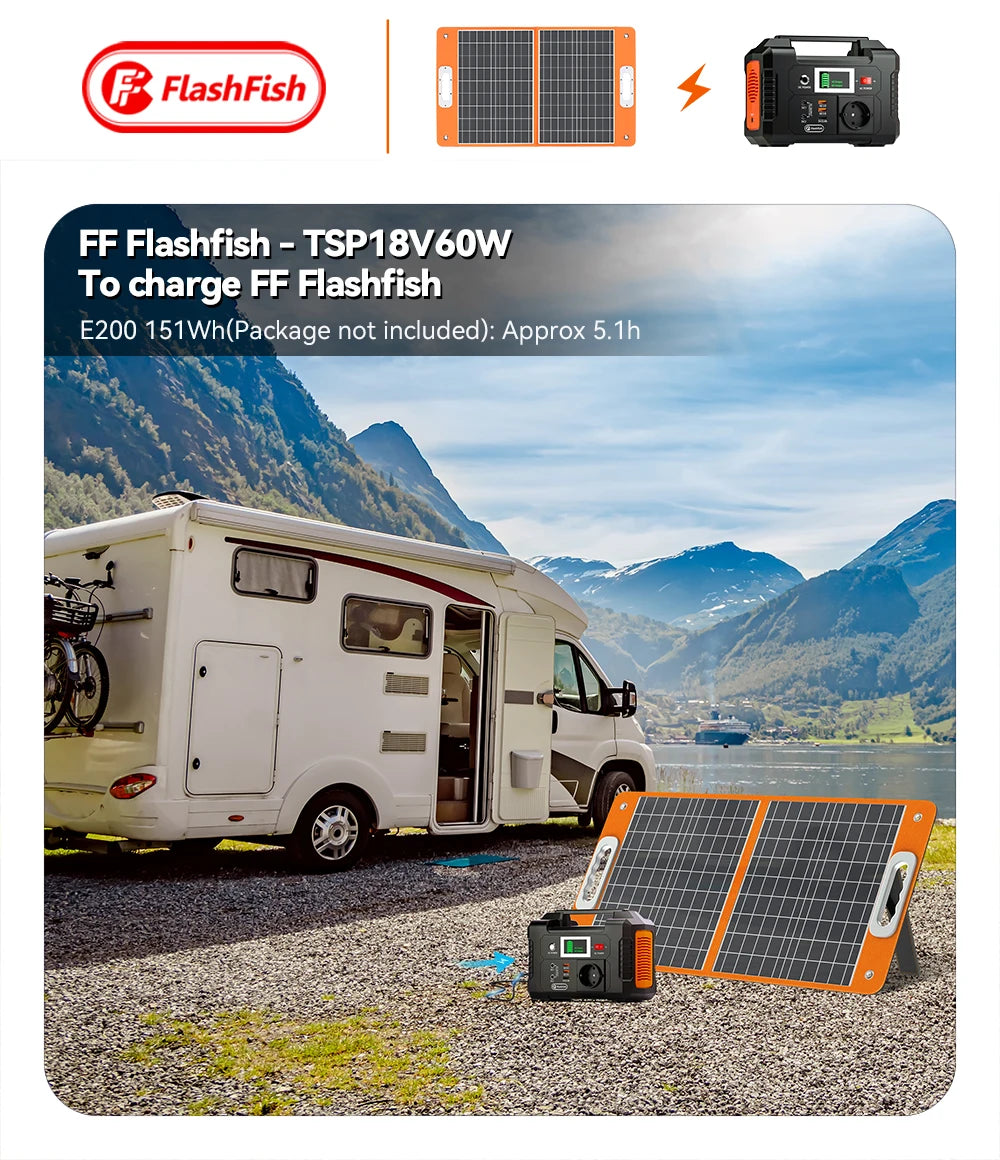 FF Flashfish 18V 60W Foldable Solar Panel Portable Solar Charger with DC Output USB-C QC3.0 for Phones Tablets Camping RV Trip