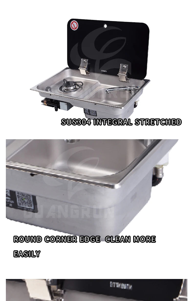 High quality one burner gas hob and sink combination unit for RV motorhome caravan campervan boat kitchen 536x318*146mm