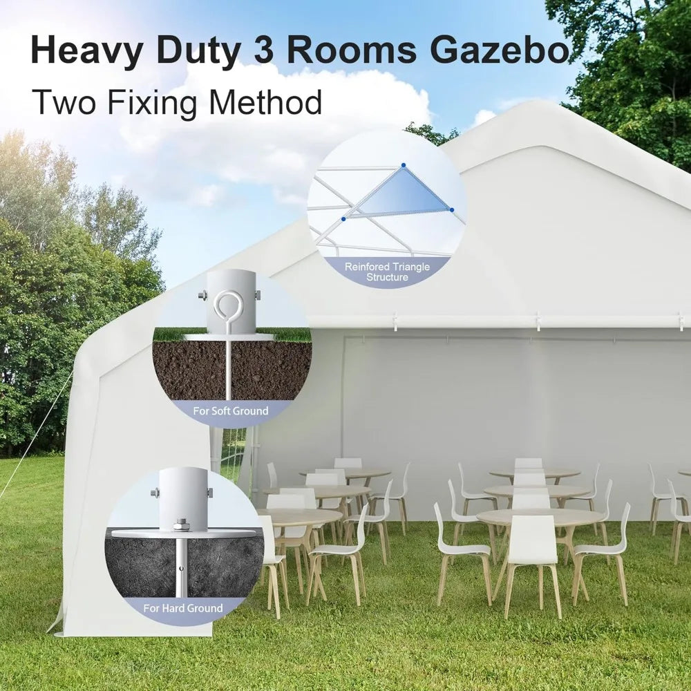 Canopy Tent for Parties Heavy Duty 20'x20' Car Tent Carport Portable Garage Removable Sidewalls  Water Resistant Fabric , White