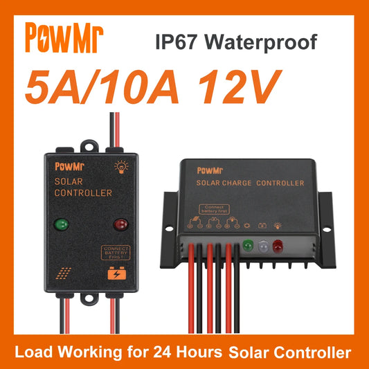 PowMr Mini Size 5A 10A 12V  IP67 Waterproof Solar Charge Controller Working for 24 hours Solar Regulator for Small Power System