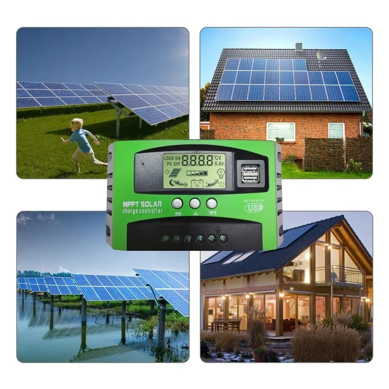 30/40/50/60/80/100A Solar Panel Controller 12V/24V Battery Charge Regulator Dual USB Photovoltaic Cell Panel Charger Regulator