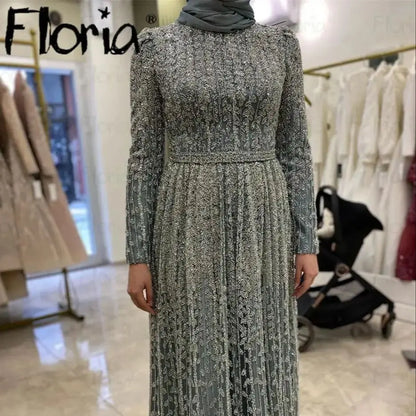 Middle East Muslim Gray Wedding Party Dress Plus Size Customized Formal Night Gown Dinner Dress Evening Gown Robes De Soirée