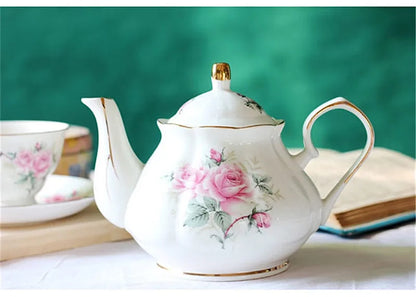 Noble Ceramic Teapot 500ML Teacup 120ML Pink Camellia Coffee Pot Home High Grade Porcelain Kettle Jug Party Cafe Teaware Tea Pot