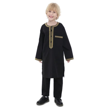 Muslim Saudi Arab Boys Robe Dishdasha Kids Abaya Kaftan Prayer Islam Clothing Long Sleeve Thobe Middle East Teenage Dress Dubai