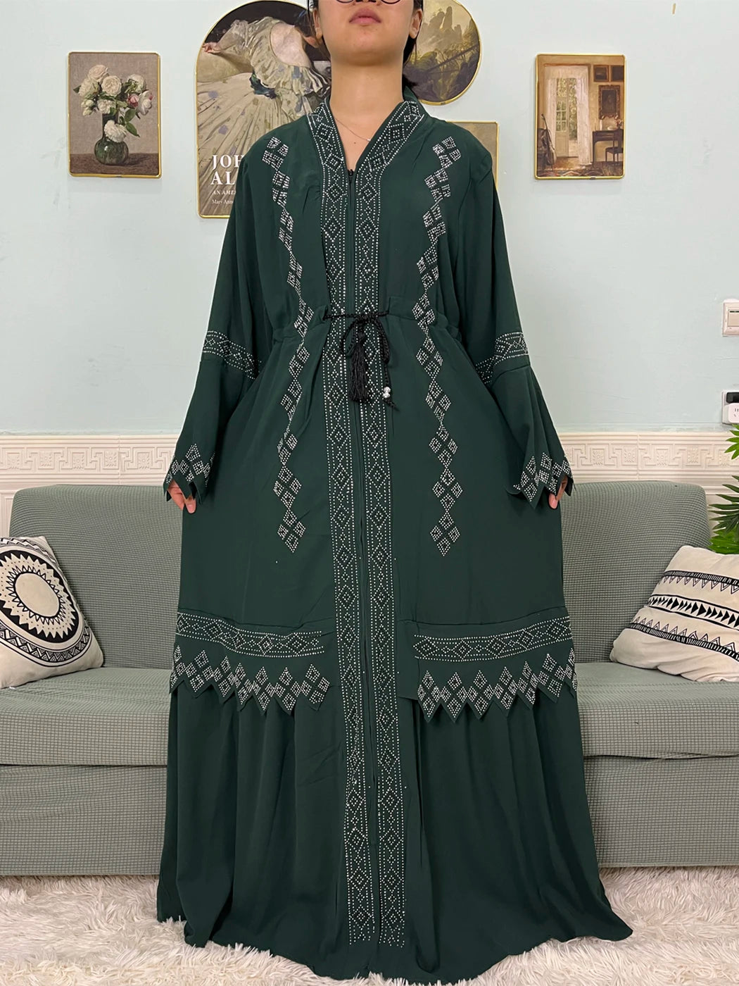 Muslim Open Abayas For Women Dubai Chiffon Set Auger V-neck Fashion Design Boubou Loose Femme Robe Party Dresses With Headscarf