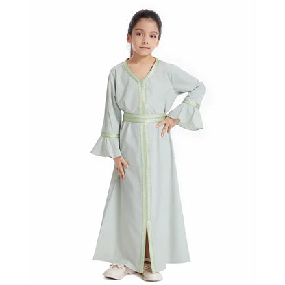 Ramadan Kaftan Abaya for Kids Girls Turkey Muslim Long Dress Islam Saudi Arabia Clothing Eid Robe Gowns Children Kimono Caftan