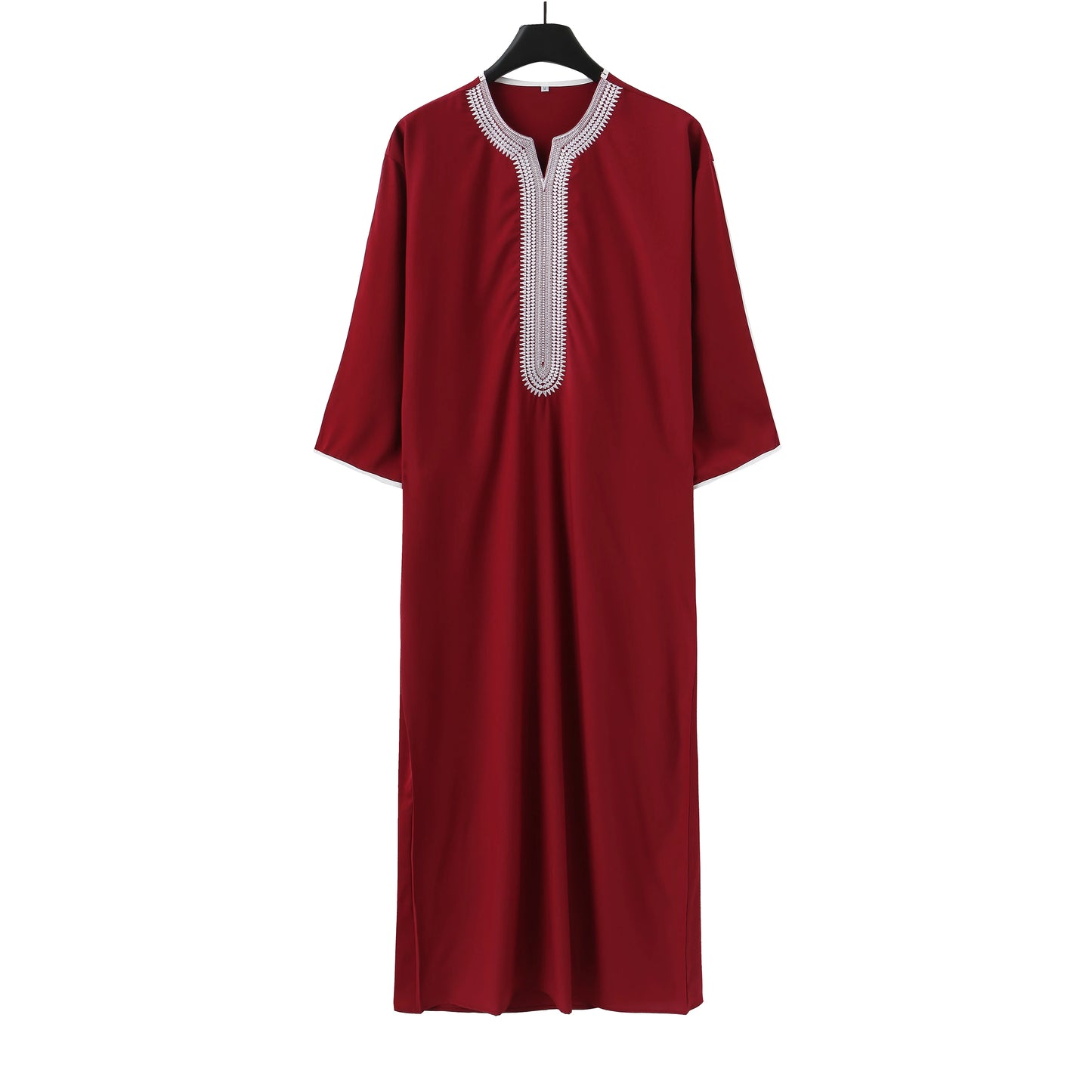 2024 Summer New Muslim men's short-sleeved black red embroidered loose breathable casual Islamic robes