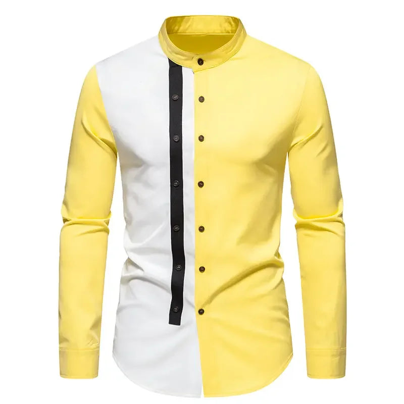 Mens Shirts Vinatge Goticos Masculino Luxury Autumn Patchwork Color Henley Collar Arab Dubai Muslim Dress Shirt Men Streetwear