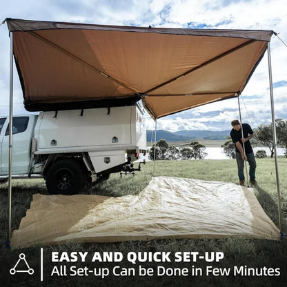 Vehicle Awning, 8.2ft x 270 Degree, Rooftop Pullout Ripstop UPF50 Side Awning, Reinforced Hinges & Poles for/SUV/Truck/Van