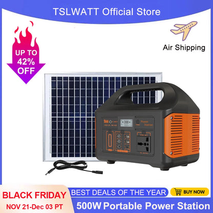 Portable Power Station 500W Solar Power Generator 110V 220V  LiFePO4 Charging Station Camping Battery Energy Station For Camping