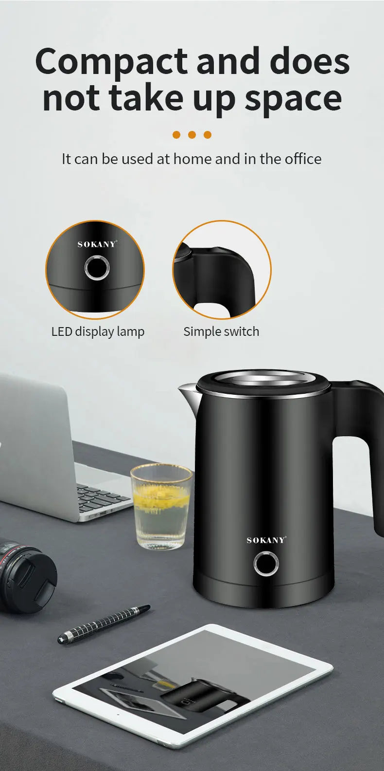 Houselin Travel Electric Kettle 0.5L Stainless Steel Household Indoor Kettle,For Hotel Family Trip Kitchen Smart Kettle Pot