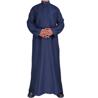 New 2025 Middle East Muslim Men Dress Long Sleeve Jubba Thobe Ramadan Eid Dishdasha Robe Muslim Islamic Kaftans Arab Clothing