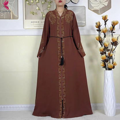 New Muslim Abayas For Women Long Sleeved Dress Dubai Lady Elegant Long Dress Islam Clothing African Abaya Loose Robe With Turban