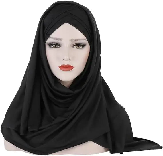 Women Turban Jersey Hijab Lightweight Soft Forehead Cross Instant Hijab Shawls and Wraps Muslim Stretch Head Scarf