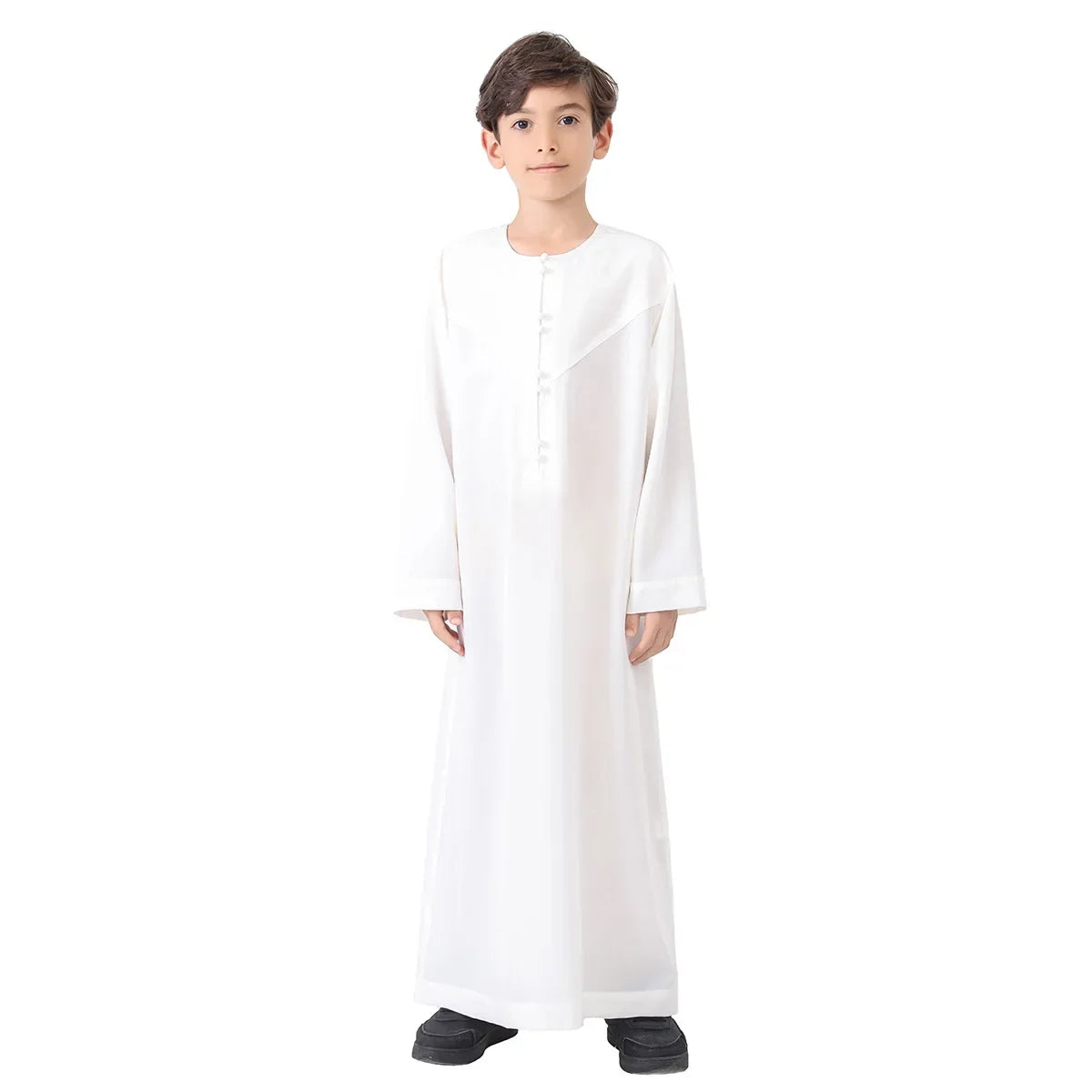 Ramadan Eid Muslim Solid Color Robe Islamic Arab Children Long Sleeve Dress Jubba Thobe Abaya Dubai Boys Clothing Turkey 2025