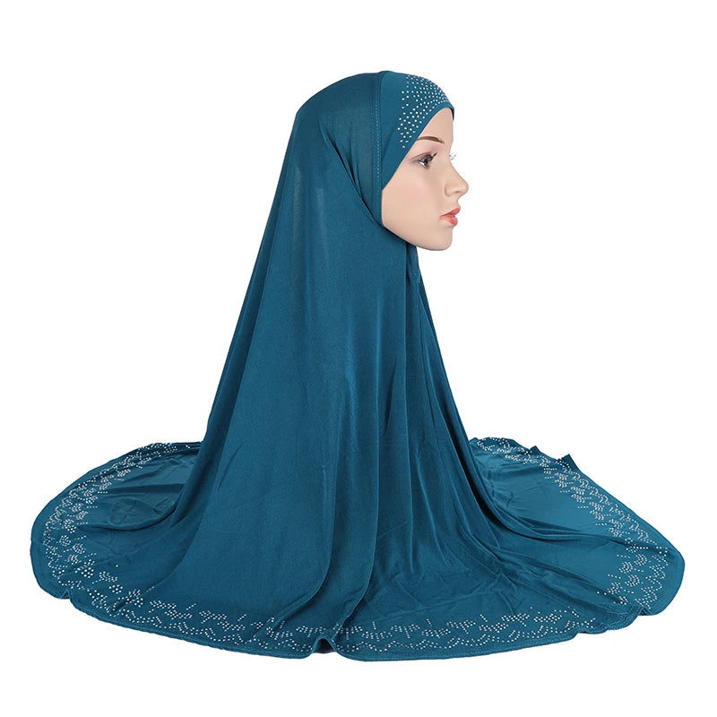 H058 Big size pray hijab with stones muslim scarf hat instant headwrap cover chest part