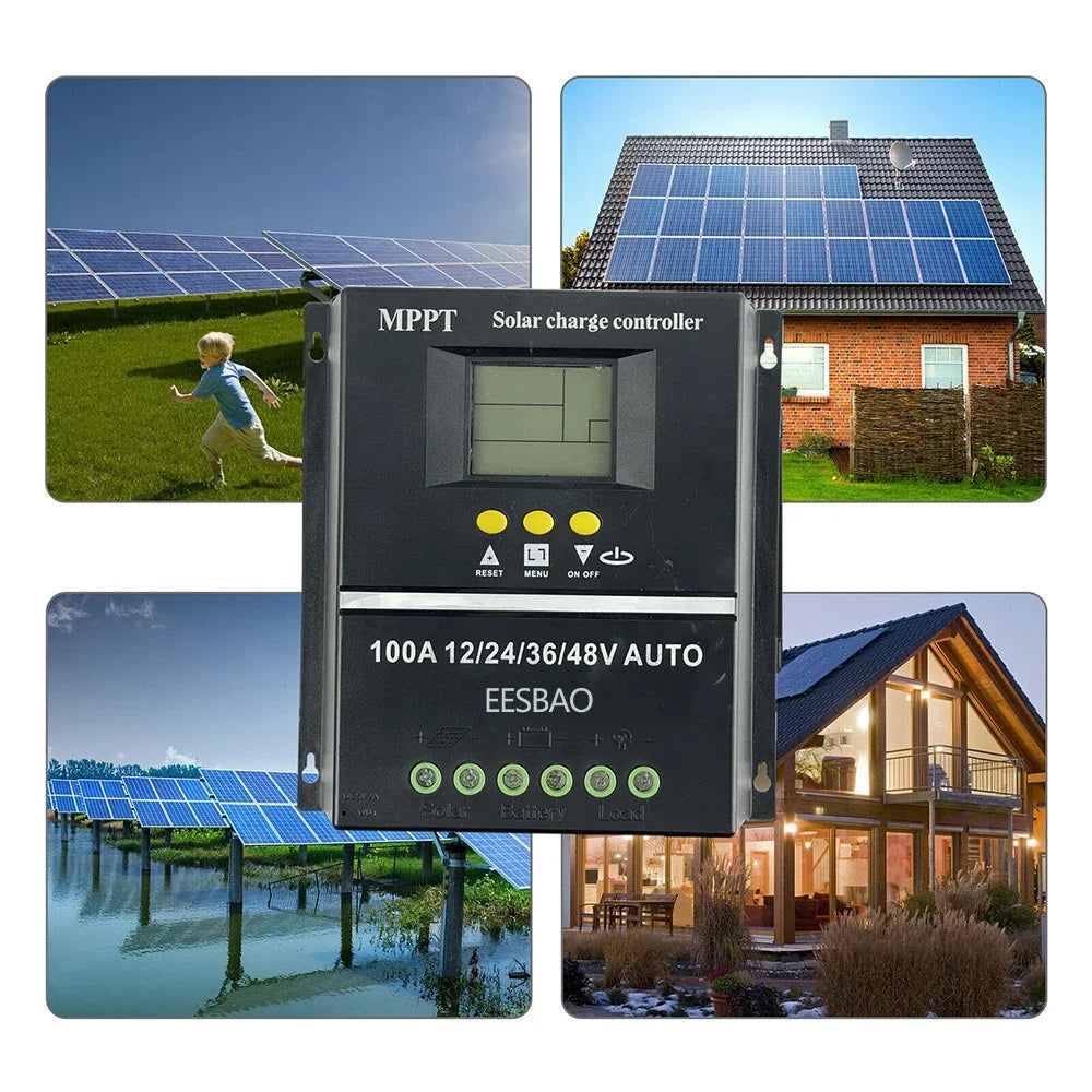 100A Dual USB  Solar Charging Controller 12V 24V 36V 48V Solar Panel Lead-acid/lithium Battery Stabilizer EESBAO