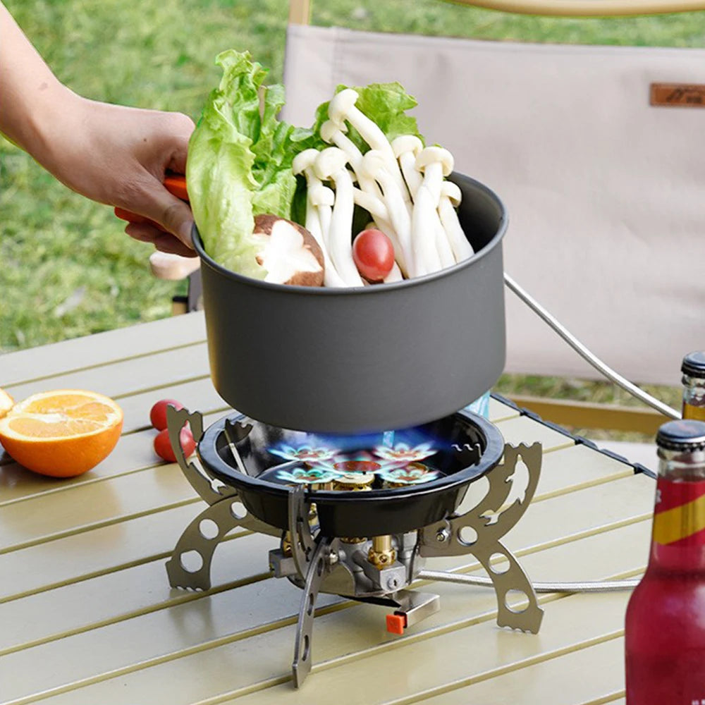 Camping Stove Outdoor five-star Fierce Stove High-power Camping Barbecue Portable Windproof Stainless Steel Folding Stove