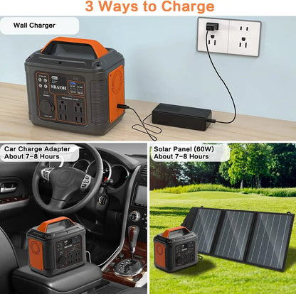 Portable Power Station 300W 296Wh Solar Generator Quick Charge/110V AC Outlets/DC Ports and LED Flashlight Lithium Battery