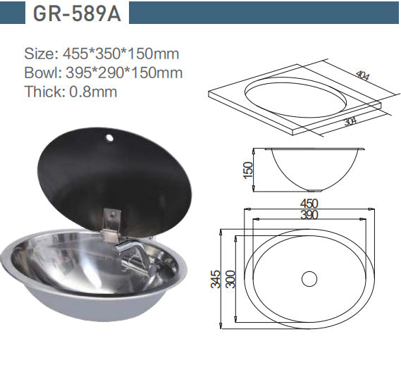 Sink for RV Yacht Oval Mini Kitchen/bathroom Sink with Tempered Glass Cover RV Yacht Decoration Bar Stainless Steel Sink