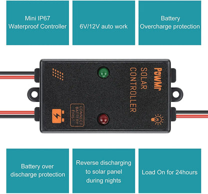 PowMr Mini Size 5A 10A 12V  IP67 Waterproof Solar Charge Controller Working for 24 hours Solar Regulator for Small Power System