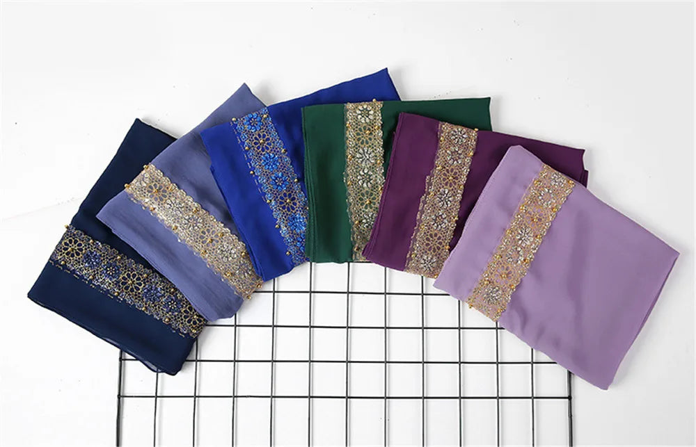 Lace Chiffon Hijab Scarf for Women Islamic Headscarf Female Muslim Head Wraps Scarves