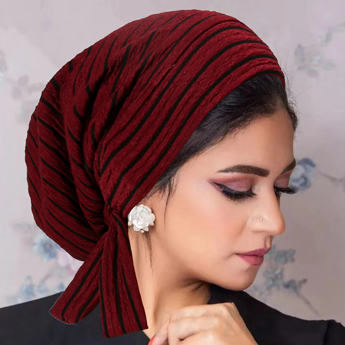 Trendy Stripe Turban Cap Women Muslim Hijab Islamic Chemo Cap Head Scarf Ladies Head Wrap Cover Hijab Scarf