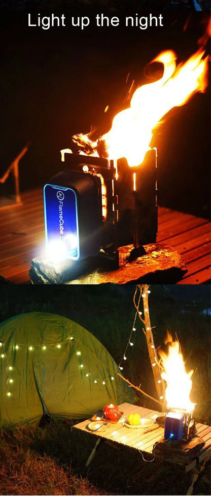 Outdoor Mini Portable Stainless Steel Fire Transformer, Camping, Garden, Picnic, Cooking, Folding, Windproof, Firewood, Power Generation, Heating Furnace, Emergency Charging, Survival Equipment