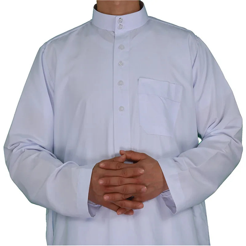 New 2025 Middle East Muslim Men Dress Long Sleeve Jubba Thobe Ramadan Eid Dishdasha Robe Muslim Islamic Kaftans Arab Clothing