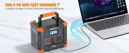 Portable Power Station 300W (Peak 600W) 288Wh Solar Generator with 60W USB-C PD Output 110V Pure Sine Wave AC Outlet Backup