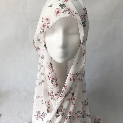 Chiffon Hijab Scarf Foulard Femme Musulman Printed Shawl Islamic Clothing Headwear Muslim Headscarf 4 Side Embroidery 180X70CM