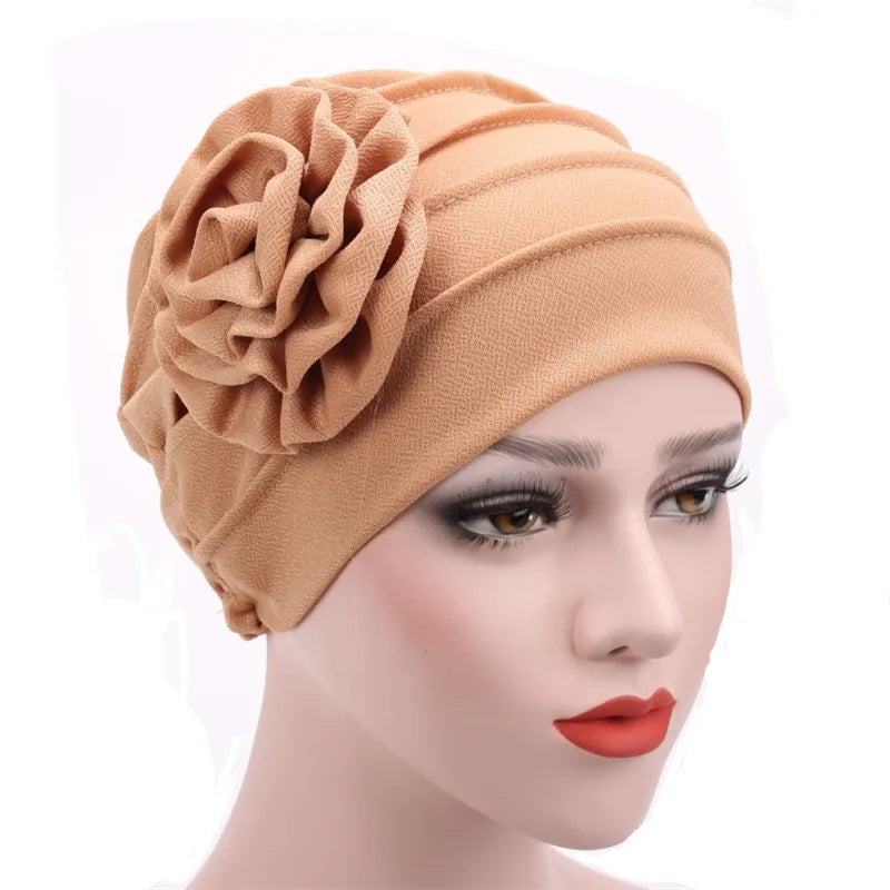 Elegant Shiny Turban Cap Women Muslim Hijab Islamic Jersey Chemo Cap Big Flower Head Scarf Ladies Head Wrap Cover Hijab Scarf