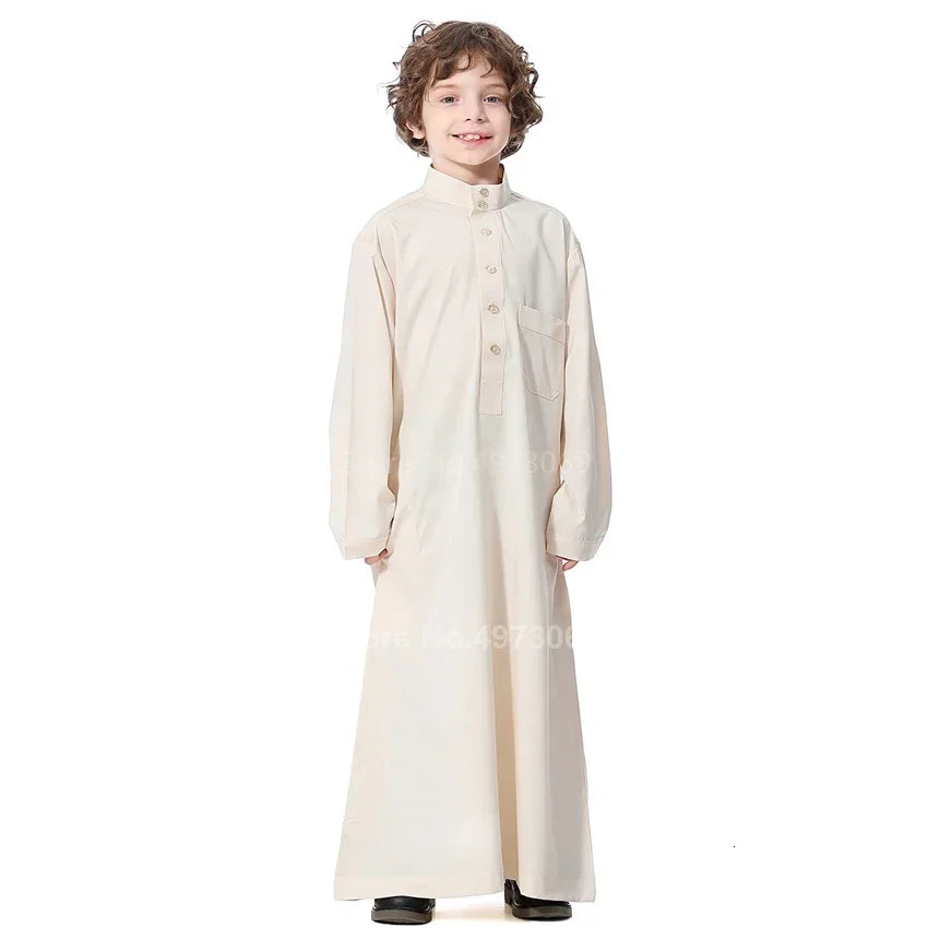 Muslim Robe Teenager Kids Saudi Arabia Pakistan Boy Middle East Full Sleeve Jubba Islamic Clothing Men Party Thobe Kaf MN4