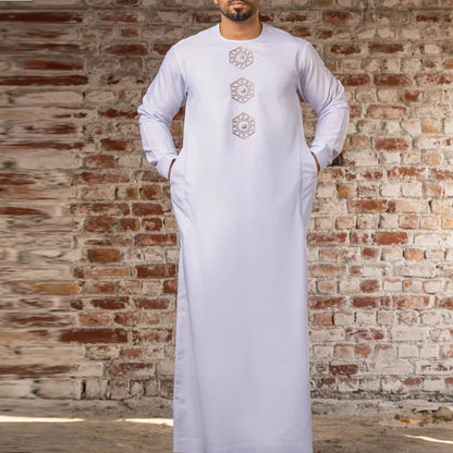 Eid Muslim Fashion Men Jubba Thobe Embroidery Stand Collar Dubai Arab Long Dress Islamic Ramadan Robe Saudi Musulman Abaya Male