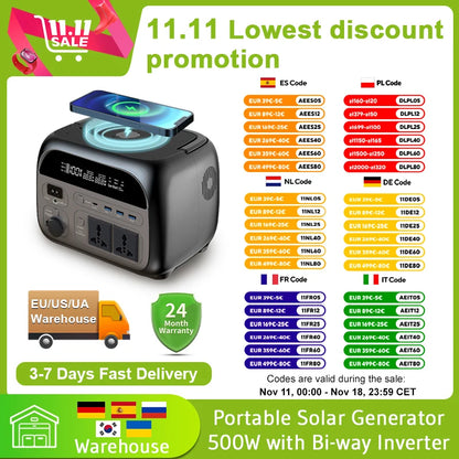 Ctolity 345Wh 500w Portable Power Station 220v Lifepo4 Battery Solar Generator 108000mAh Camping Equipment Wireless Charging