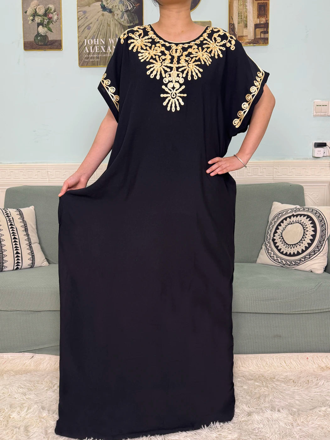 Muslim Pure Abayas For Women Dubai Cotton Appliques Loose Fit Femme Robe Turkey Islam Traditional Dresses With Headscarf Turban