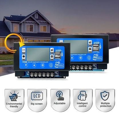 12V/24V 30A60A LCD Large Digital Display Bluetooth Wifi Solar Charge Controller Embedded Snap-on Energy Storage MPPT Controller