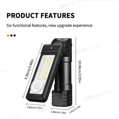 SEAMETAL Portable Work Light 6-Mode 360-Degree Led Charging Head-Mounted/Magnet Base Foldable Inspection Light for Car Repair