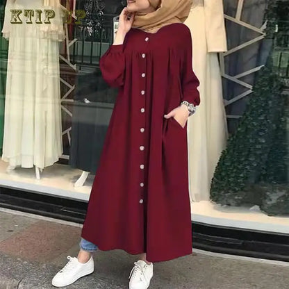 Muslim Long Kimono Hijab Dress for Women, Dubai Abaya, Islam Clothing, Button Shirt, Maxi Dresses, African Abaya